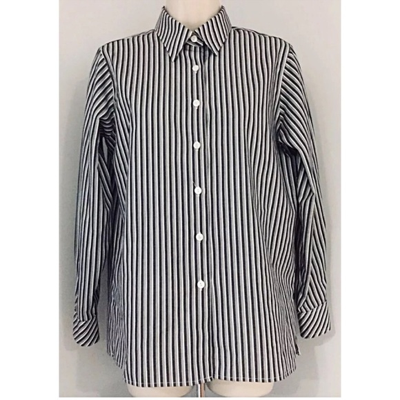 FOXCROFT Sz 4P Striped Modern Gray White Shirt - Picture 1 of 8